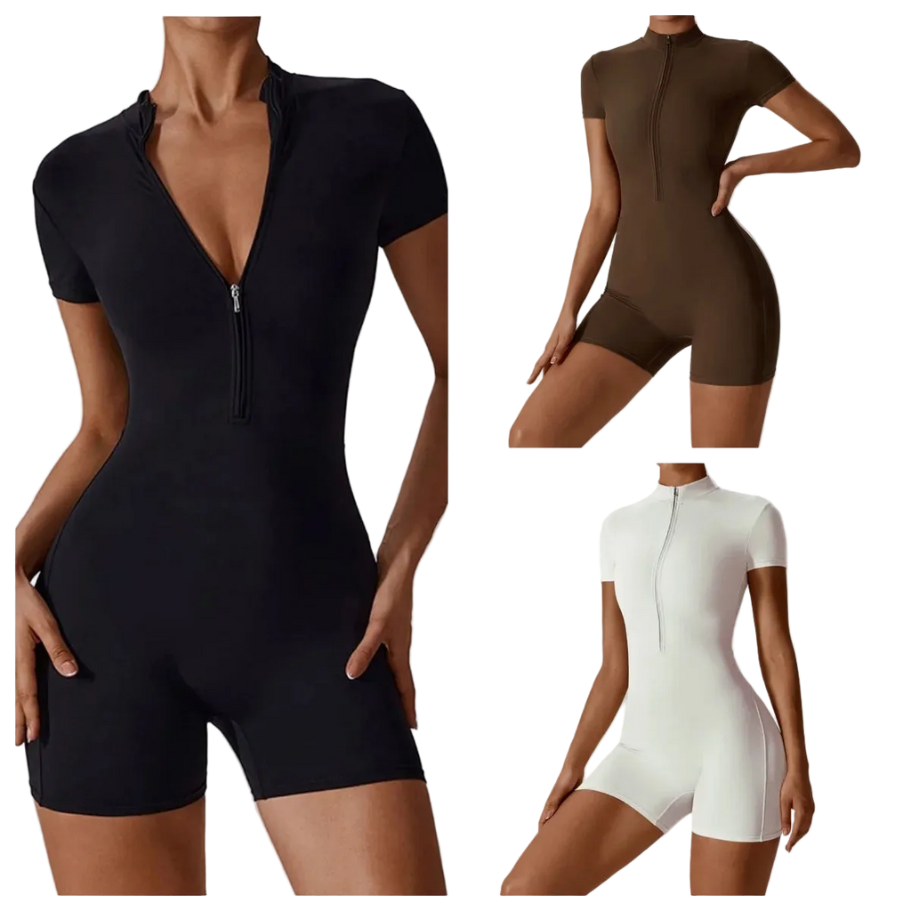 Women’s Short-Sleeve Zipper Yoga Jumpsuit