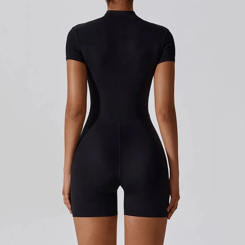 Women’s Short-Sleeve Zipper Yoga Jumpsuit